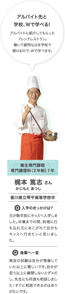 衛生専門課程 専門調理科（２年制）１年 梶本 篤志 さん